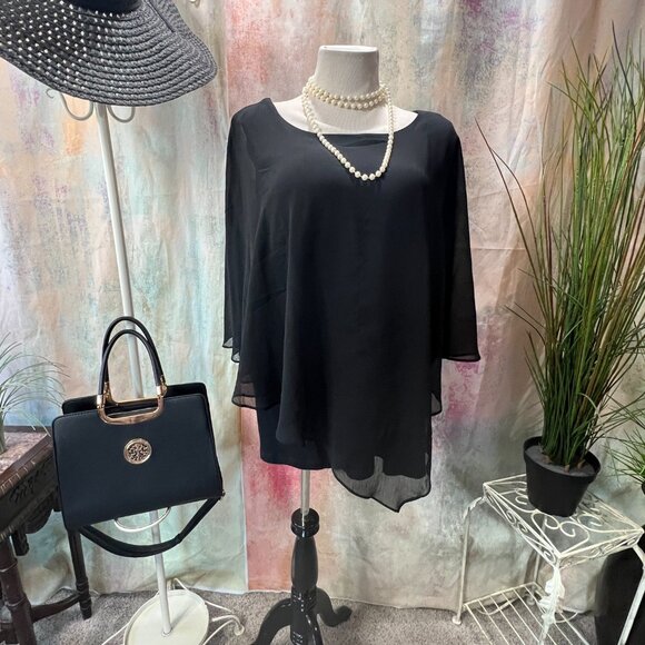 AGB πFigure- Friendly Black Chiffon Drape Overlay Top Keyhole Backside - Picture 4 of 14